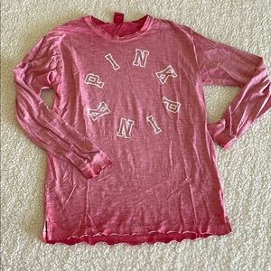 PINK Victoria's Secret Graphic Tee Long Sleeve Loose Fit Small Pink/ Red/ White